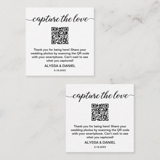 Capture the Liebe QR Code Hochzeit Foto Sharing Begleitkarte (Vorne/Hinten)
