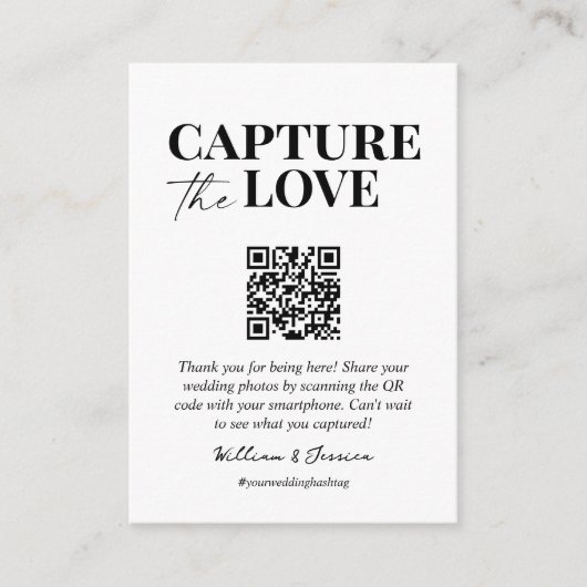 Capture the Liebe QR Code Hochzeit Foto Sharing Begleitkarte (Vorderseite)