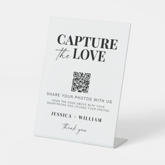Capture the Liebe QR Code Hochzeit Foto Sharing Sockelschild (Vorderseite)