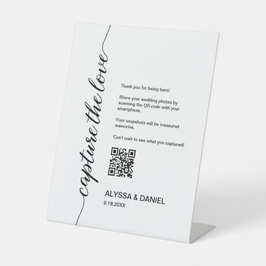 Capture the Liebe QR Code Hochzeit Foto Sharing Sockelschild (Vorderseite)