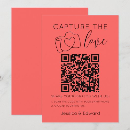 Capture the Liebe QR Code Pastel Red Modern Weddin (Vorne/Hinten)