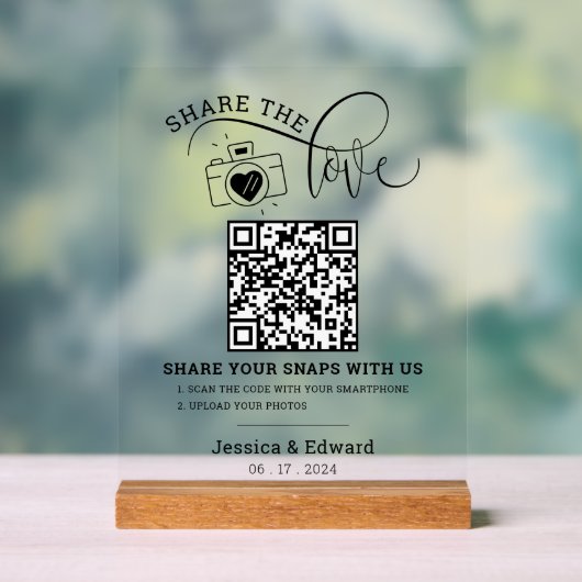 Capture the Liebe Qr Code Schwarz-weiß Chic Weddin Acrylschild (Neutral)