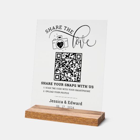 Capture the Liebe Qr Code Schwarz-weiß Chic Weddin Acrylschild (Winkel)
