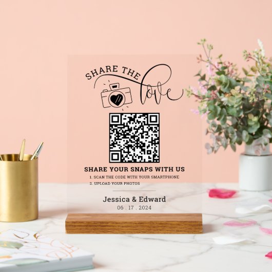 Capture the Liebe Qr Code Schwarz-weiß Chic Weddin Acrylschild (Hochzeit)
