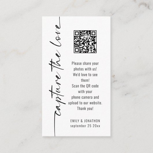 Capture the Liebe QR Code Schwarz-weiß Wedding Car Begleitkarte (Vorderseite)