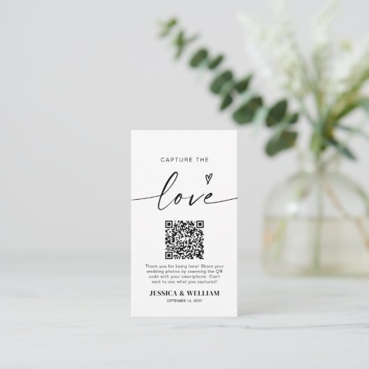 Capture the Liebe QR Code Wedding Foto Sharing Begleitkarte (Stehend Vorderseite)