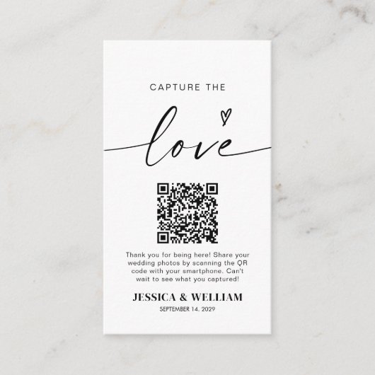 Capture the Liebe QR Code Wedding Foto Sharing Begleitkarte (Vorderseite)