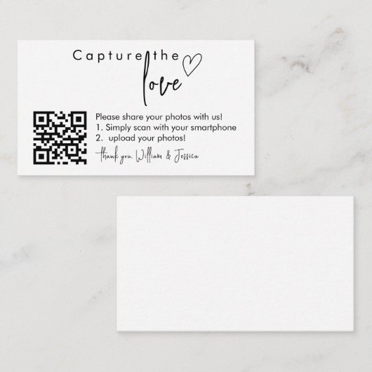 Capture the Liebe QR Code, Wedding Foto Signs Begleitkarte (Vorne/Hinten)
