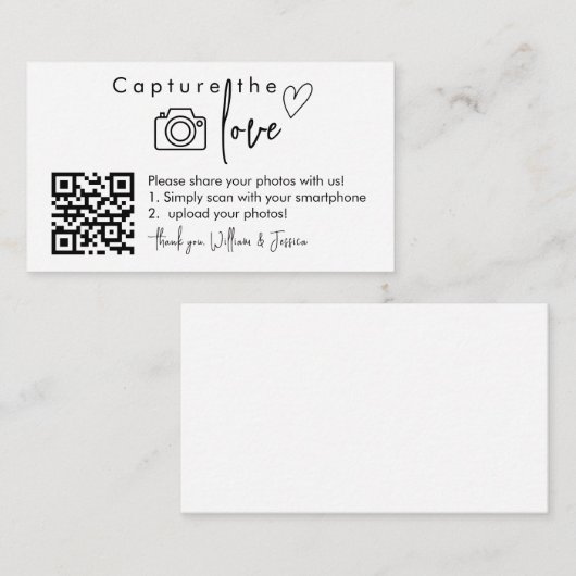 Capture the Liebe QR Code, Wedding Foto Signs Begleitkarte (Vorne/Hinten)