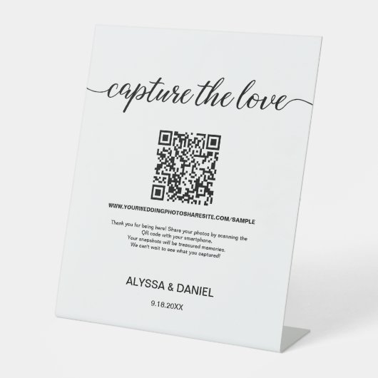 Capture the Liebe Wedding QR Code Foto Sharing Sockelschild (Vorderseite)