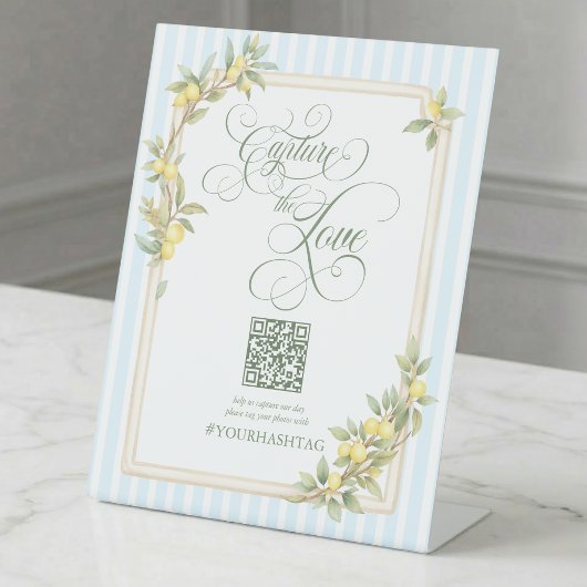 Capture the Love Coastal Lemon Hochzeit QR Code Sockelschild