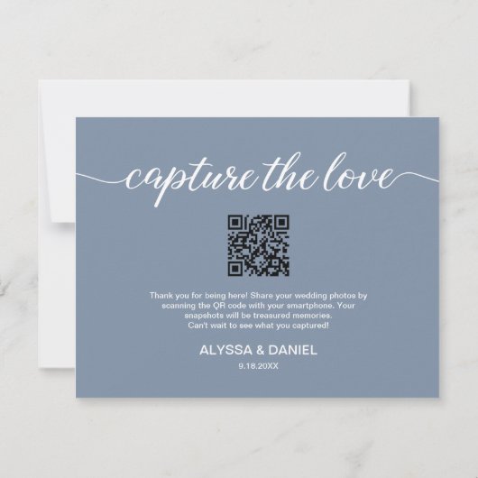 Capture the love QR code wedding photo share blue Einladung (Rückseite)
