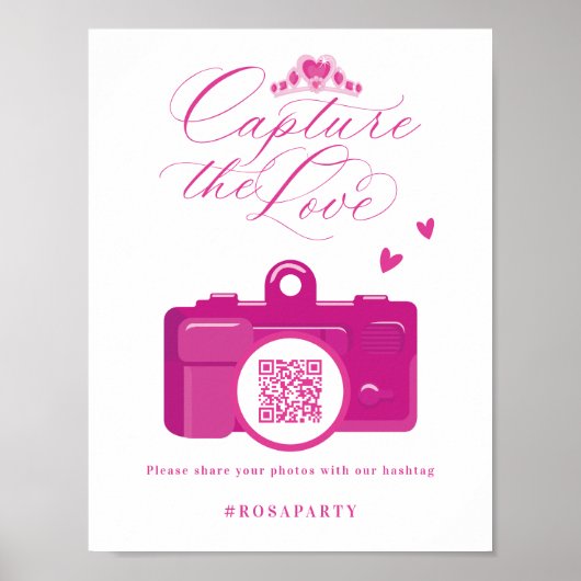 Capture the Love Quinceanera Pink Camera QR Code Poster (Vorne)