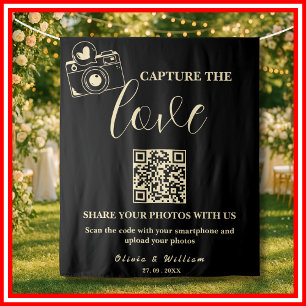 Capture The Love Schwarz Buttergelb QR Hintergrund Wandteppich