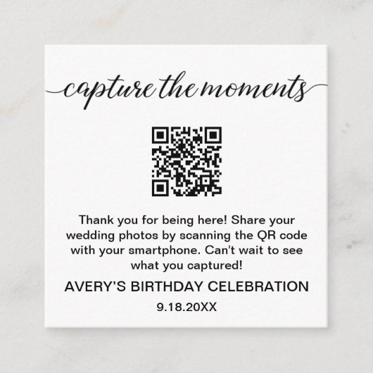 Capture the Moments QR-Code-Foto-Sharing Begleitkarte (Vorderseite)