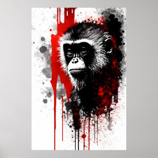 Capuchin Monkey Tinte Malerei Poster