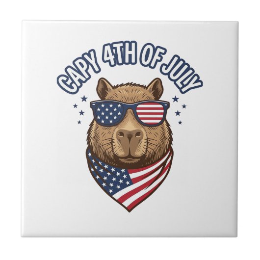 Capy 4. Juli Patriotischer Capybara Vektor Design_ Fliese (Vorderseite)