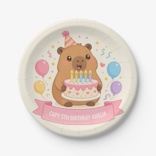 Capy 5. Geburtstag Süße Capybara Rosa Schleife Mäd Pappteller