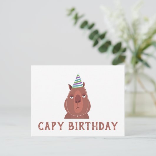 "CAPY BIRTHDAY" Capybara mit Party Hat Postkarte (Stehend Vorderseite)