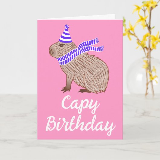 Capy Birthday Funny Capybara Lover Pink Gruß Karte (Gelbe Blume)