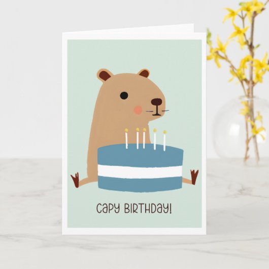 Capy Birthday Funny Punny Capybara und Cake Karte (Gelbe Blume)