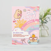 Capy Birthday Groovy Rainbow Sun Birthday Einladung (Stehend Vorderseite)
