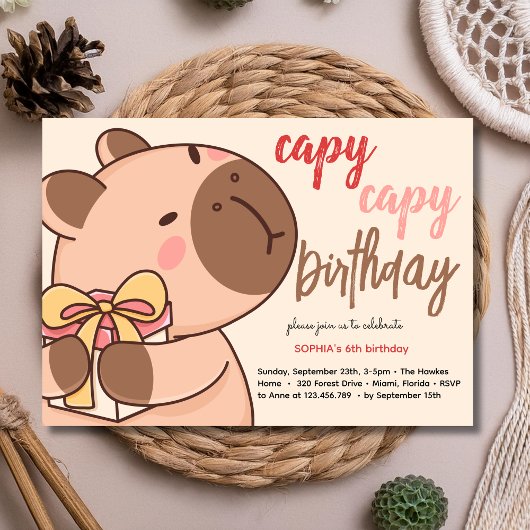 Capy capy capybara birthday invitation einladung