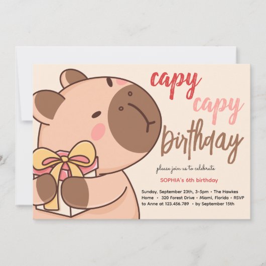 Capy capy capybara birthday invitation einladung (Vorderseite)