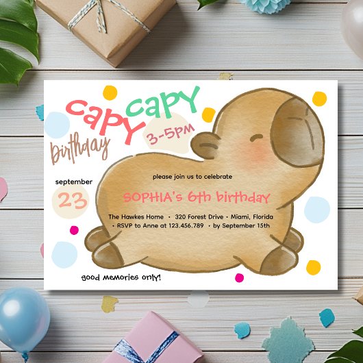 Capy capybara birthday invitation einladung