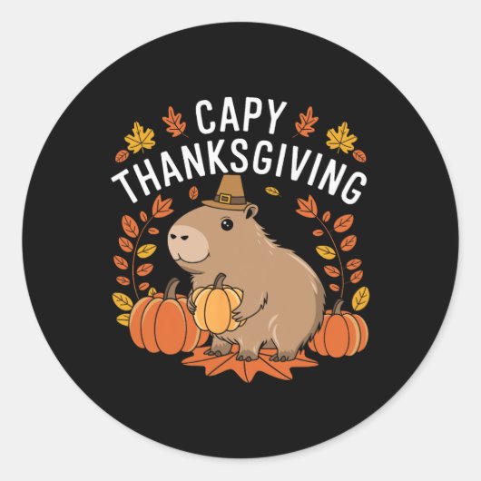 Capy Erntedank Funny Capybyra Erntedank Fall Runder Aufkleber (Vorderseite)