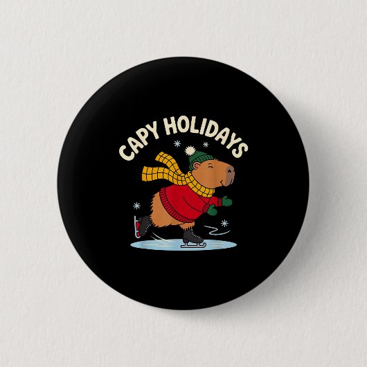 Capy Ferien Eislaufen Capybara Lustiges Weihnachte Button (Vorderseite)