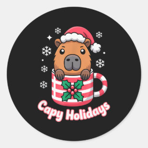 Capy Ferien Süße Capybara Weihnachten Santa Hut Runder Aufkleber