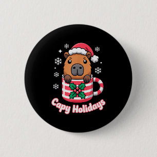 Capy Ferien Süßer Capybara Weihnachtsmann Hut  Button