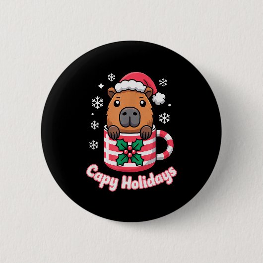 Capy Ferien Süßer Capybara Weihnachtsmann Hut Button (Vorderseite)