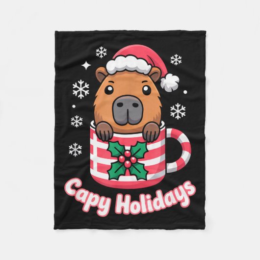 Capy Ferien Süßer Capybara Weihnachtsmann Hut Fleecedecke (Vorderseite)