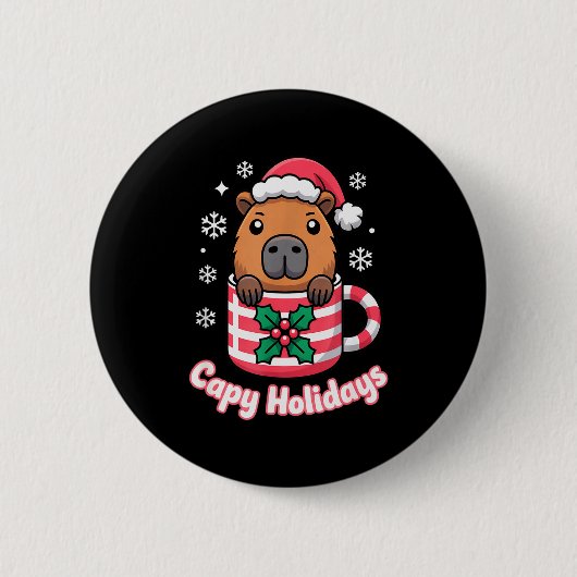 Capy Holidays Cute Capybara Christmas Santa Hat  Button (Vorderseite)