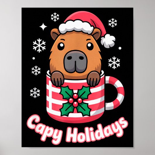 Capy Holidays Cute Capybara Christmas Santa Hat Poster (Vorne)
