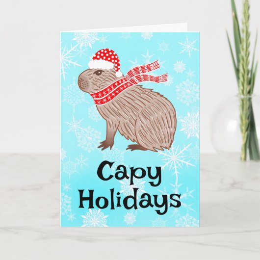 Capy Holidays Funny Capybara Weihnachtsmannmütze Feiertagskarte (Vorderseite)