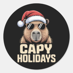 Capy Holidays Funny Christmas Capyra Santa Anzug H Runder Aufkleber