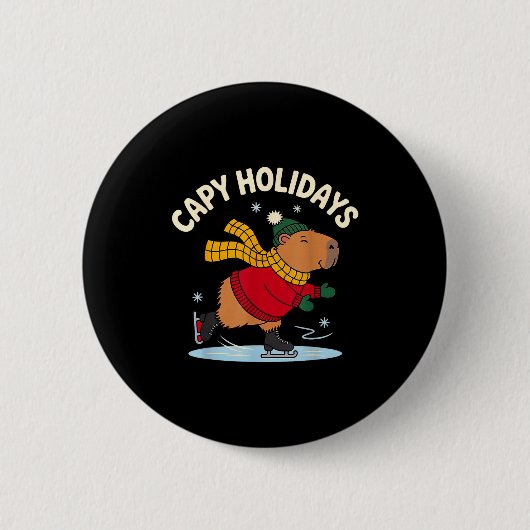 Capy Holidays Ice Skating Capybara Funny Xmas Chri Button (Vorderseite)