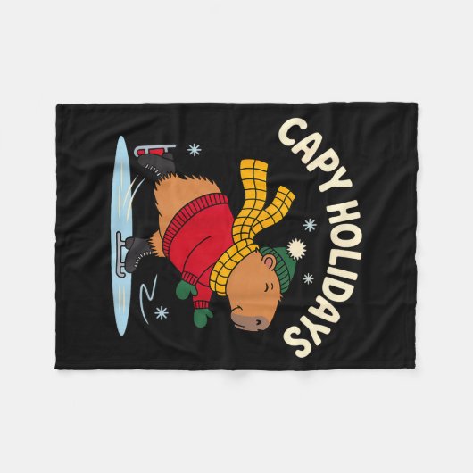 Capy Holidays Ice Skating Capybara Funny Xmas Chri Fleecedecke (Vorderseite (Horizontal))