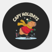 Capy Holidays Ice Skating Capybara Funny Xmas Chri Runder Aufkleber (Vorderseite)