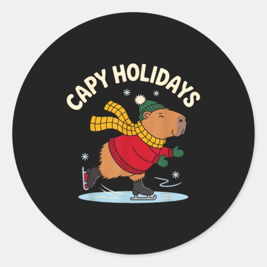 Capy Holidays Ice Skating Capybara Funny Xmas Chri Runder Aufkleber (Vorderseite)