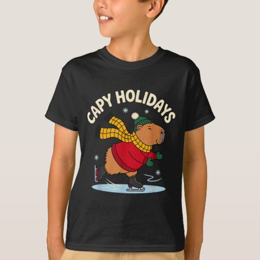 Capy Holidays Ice Skating Capybara Funny Xmas Chri T-Shirt (Vorderseite)