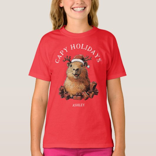 Capy Holidays Niedlicher Spaß Capybara Frohe Weihn T-Shirt (Vorderseite)