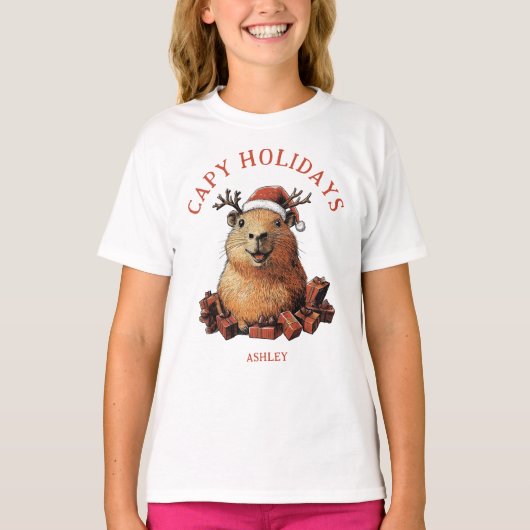 Capy Holidays Niedlicher Spaß Capybara Frohe Weihn T-Shirt (Vorderseite)