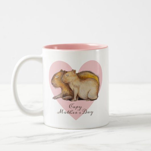 Capy Mother Day Niedlich Capybara Baby & Mama Cust Zweifarbige Tasse (Links)