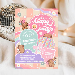 Capy Party Retro Groovy Daisy Birthday Invitation Einladung