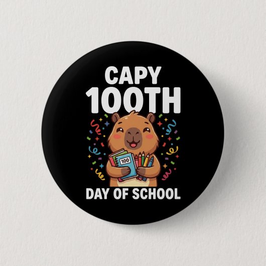 Capybara 100. Schultag Süße Capy Tiere Button (Vorderseite)