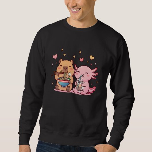 Capybara and Axolotl Kawaii Funny Ramen Boba Capib Sweatshirt (Vorderseite)